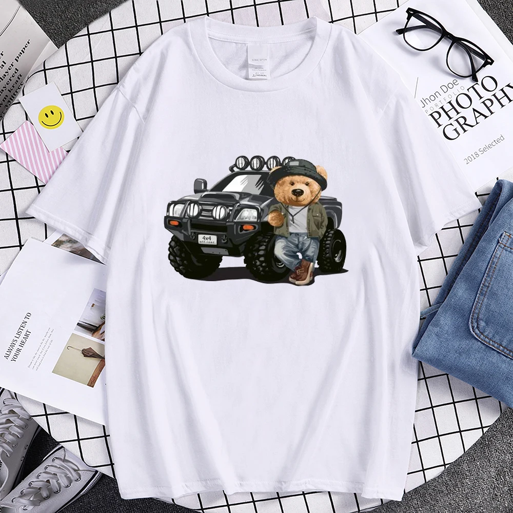 

Newest Men Off-road Bear Funny Print T-shirts Summer Short Sleeve Casual Tees Unisex Harajuku Designer Tops Oversize Streetwear