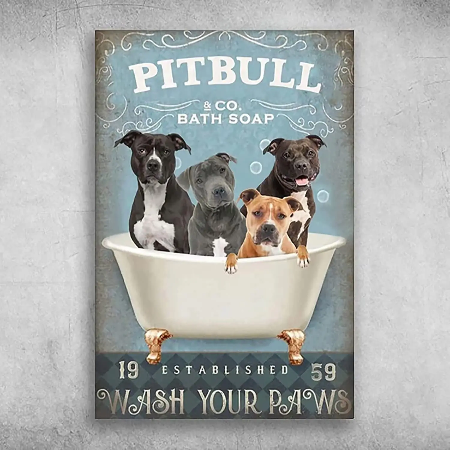 

Pitbull Dog Metal Tin Sign Bath Soap Wash Your Paws Funny Print Poster Cafe Kitchen Home Art Wall Decor Plaque Gift tin sign