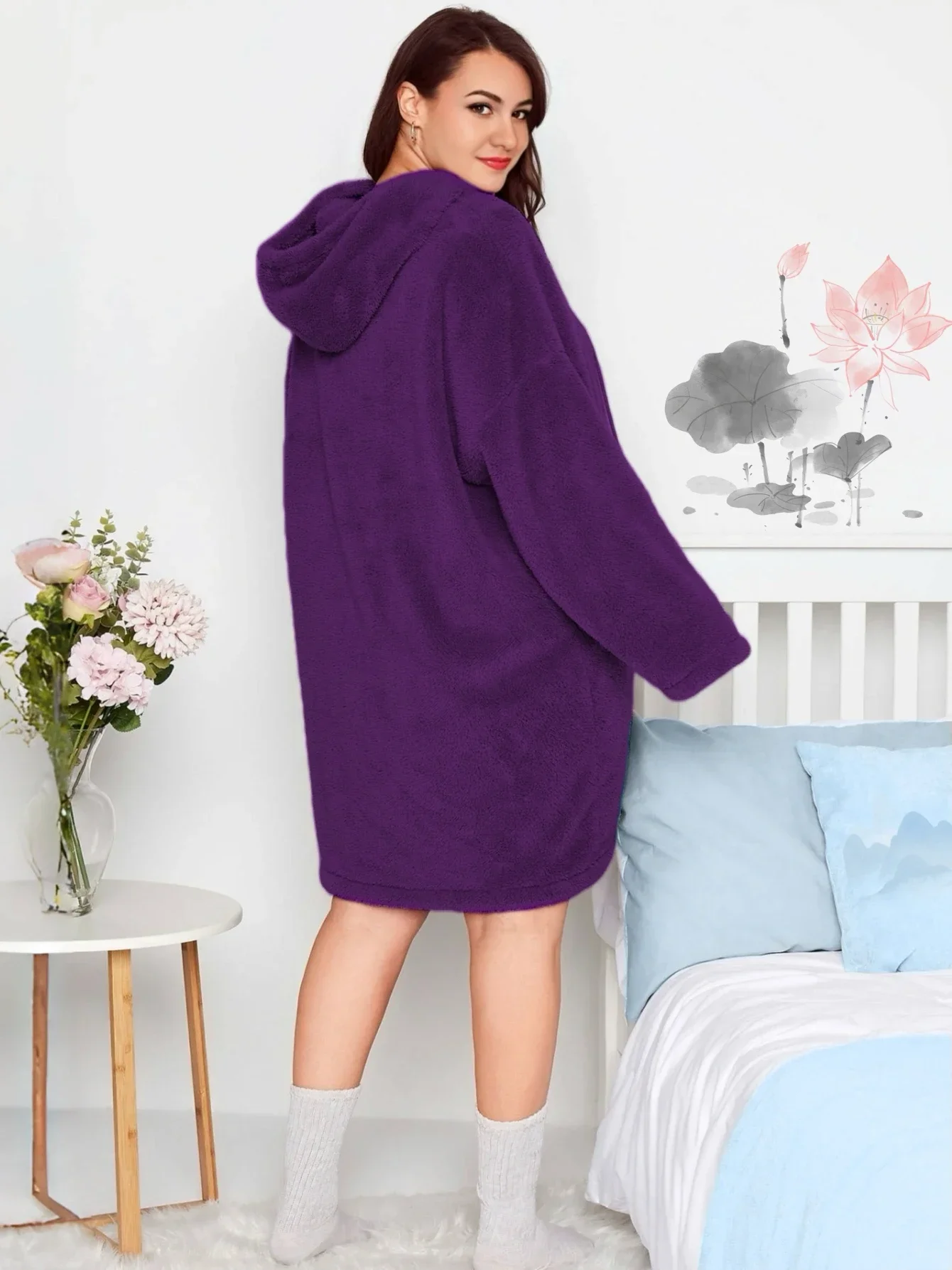 Womens Oversized Wearable Blanket Hoodie Soft And Cozy Sherpa Pullover Nightgowns As Gift For Adult Plus Size