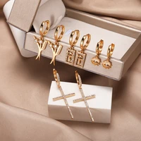 new shiny zircon cross drop earrings for women fashion key evil eye pendant earring design punk scissors ear accessories jewelry