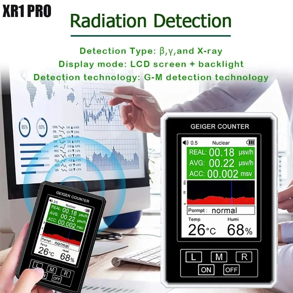 

XR1 Pro Dosimeter With Backlight Handheld Beta Gamma X-ray Radiation Monitor Nuclear Radiation Detector Geiger Counter