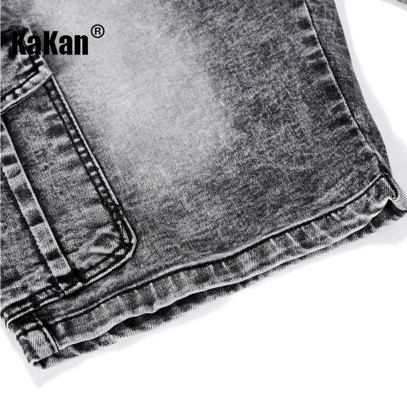 Kakan - Summer New Double Pocket Washable Casual Jeans Men's Wear, Black, Grey Shorts Jeans K39-1516ok77
