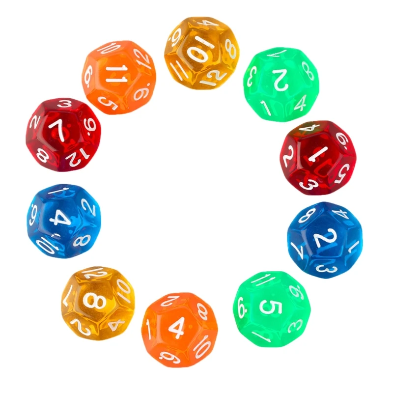 

10Pcs Colorful Transparent Digital Dice 12 Sided Acrylic Crystal Dices Children Puzzle Dice Toy Board Game KTV Bar Dice