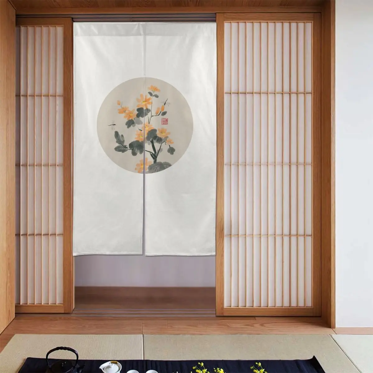 

Ink Chinese Painting Door Curtain Zen Fengshui Separate Tapestry Cotton Linen Creative Noren for Kitchen Coffee Decor