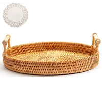 multi function picnic tools handmade rattan bread basket binaural snack plate fruit basket round tray paper