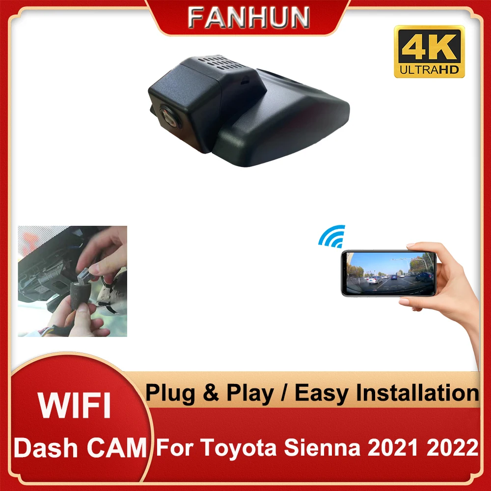 HD 4K 2160P Plug and Play Hidden Car DVR Video Recorder Dash Cam Dashboard Camera For Toyota Sienna 2021 2022 Night Vision