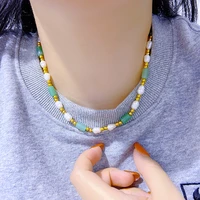 316l stainless steel no fading jade natural freshwater pearl necklace charm women light luxury gold choker jewelry wholesale