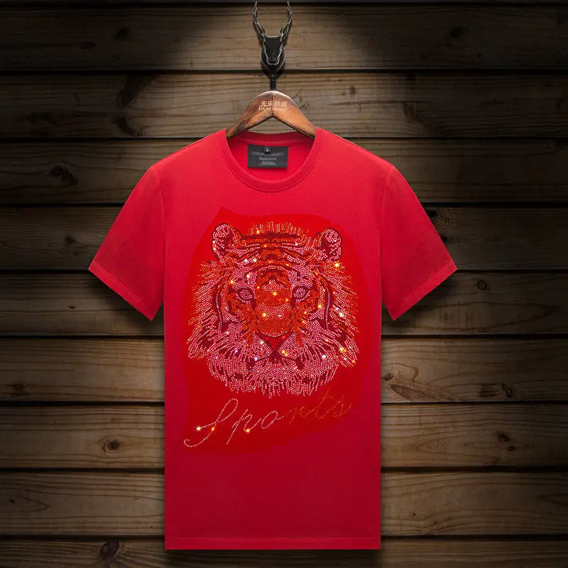 

Short-sleeved t-shirt summer thin section 2022 new men's hot drill cotton tiger head shirt half-sleeved men's clothes