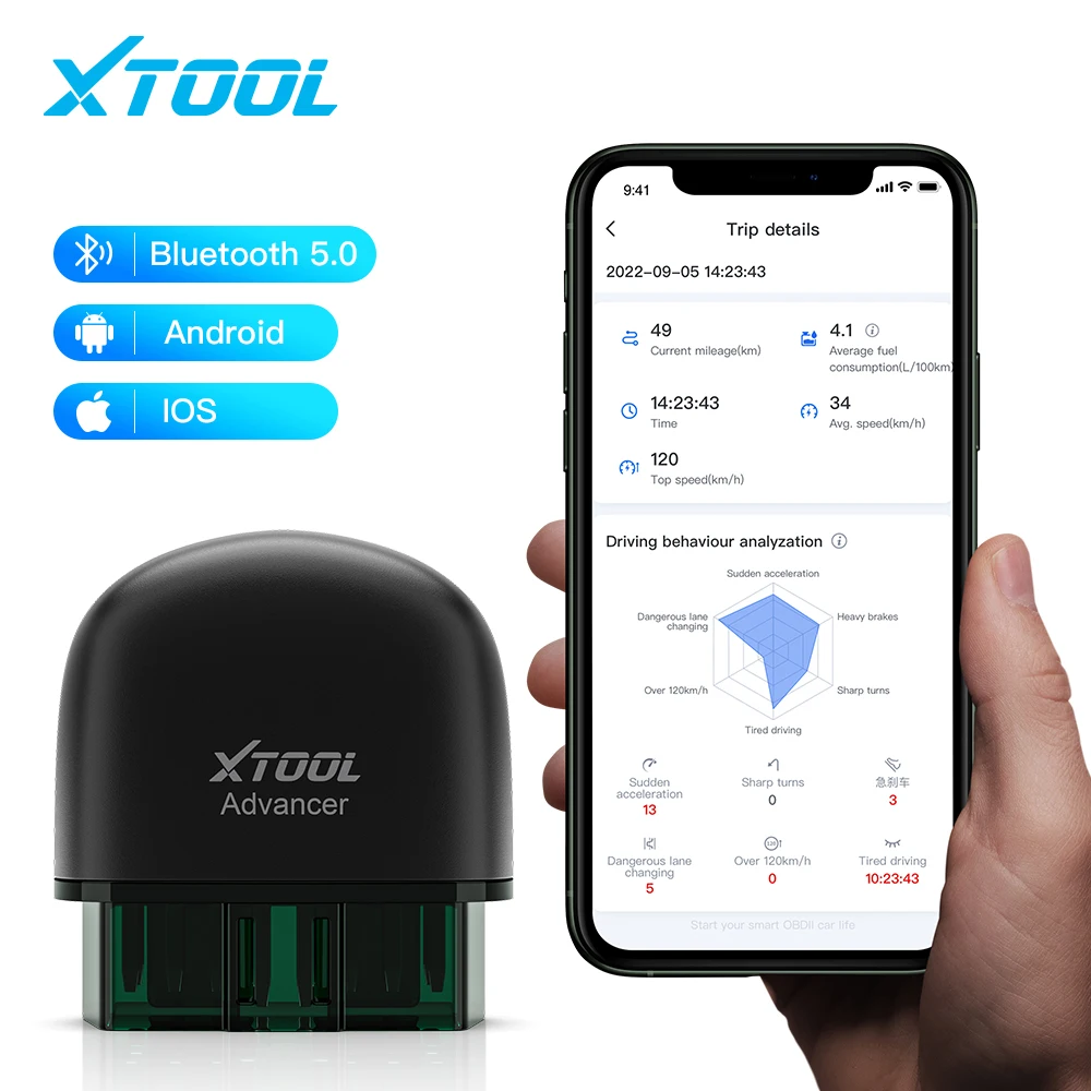 

XTOOL Advancer AD20PRO All Systems Diagnostic Bluetooth OBD2 Scanner Car Code Readers & Scan Tools for iPhone & Android