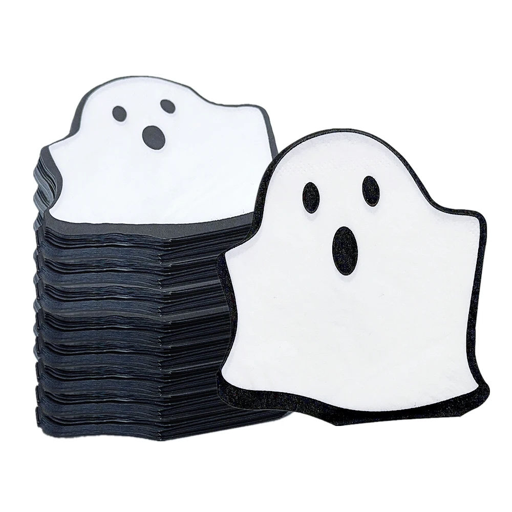 

16pcs Halloween Ghost Napkin Paper 2-Layer Holiday Disposable Paper Napkin Folded White Ghost Shape Lunch Napkin Suitable for Ho