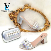 slippers arrival italian design shoes with matching bags set decorated with rhinestone women shoes and bags for party wedding