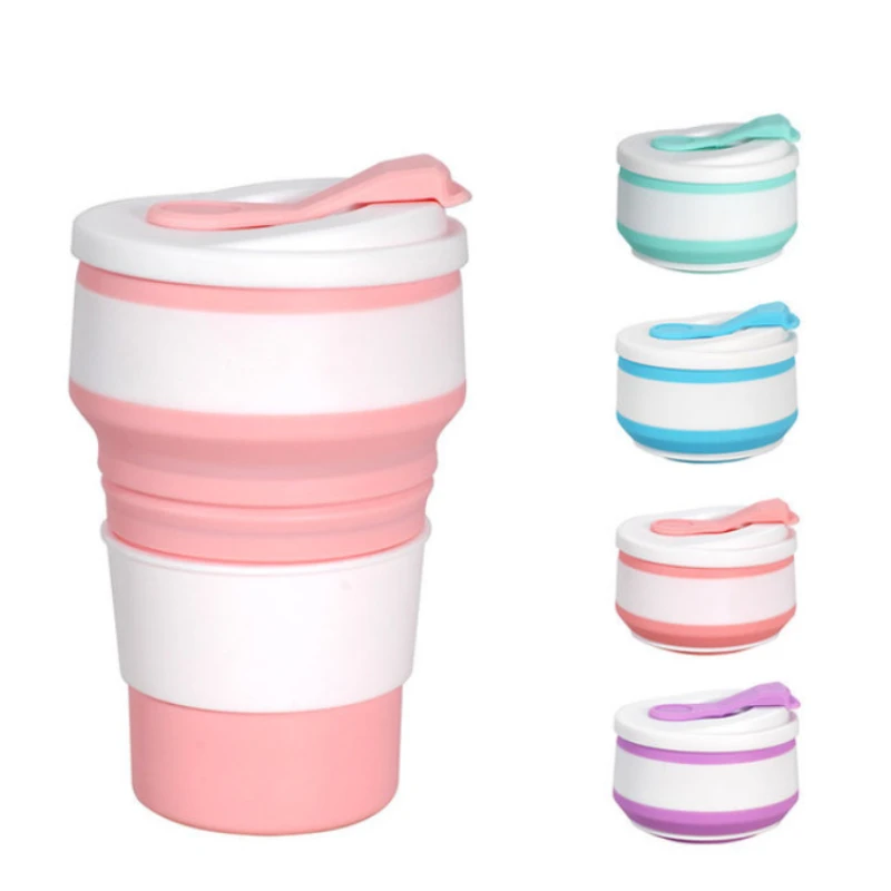 

350ML Silicone PP Folding Cup Collapsible Mug with Cover Coffee Travel Outdoors Portable Water Drinking Tea Cups Multi-function