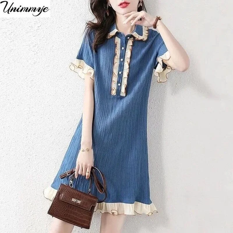 

Summer Women's Clothing Short Sleeve High Waist Dress Vintage Korean Fashion Dress 4XL Mini Dresses for Women J278