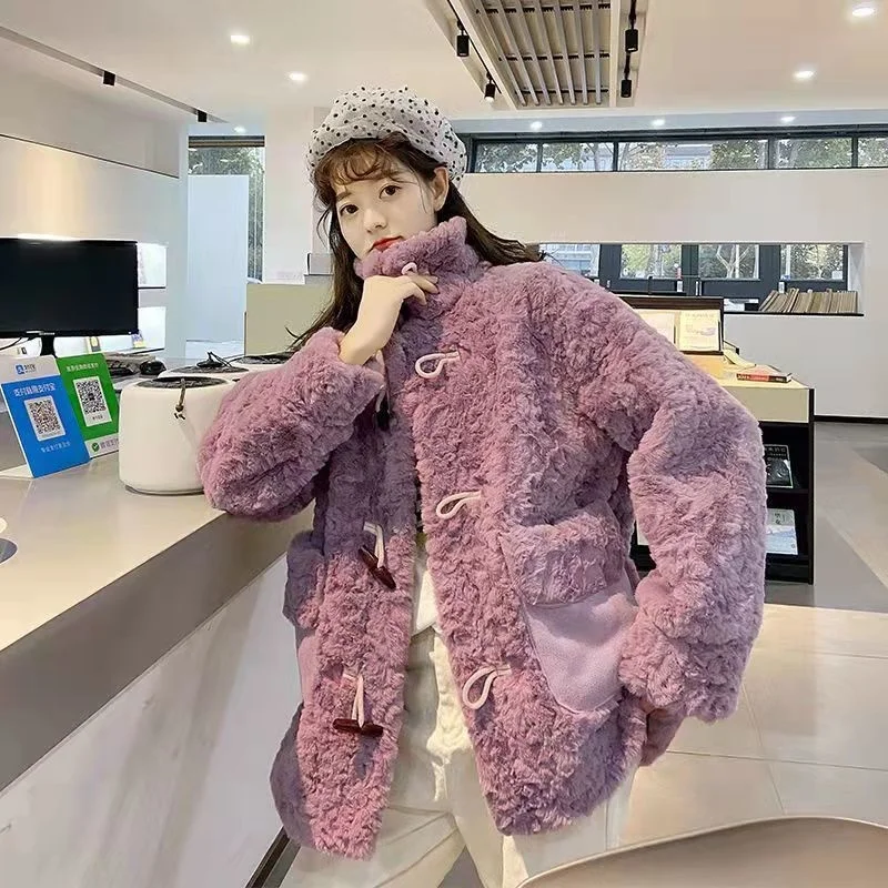 Imitation Lamb Fur Jacket Women 2022 Winter New Loose Korean Fashion Thickening Warm Causal Loose Cute Coat Sweet Outerwear