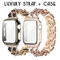 %e3%80%902 piece set%e3%80%91strapcase for apple watch 7 se 6 5 4 size 41mm 45mm 40 44mm 38 42mm stainless steel chain with leather strap