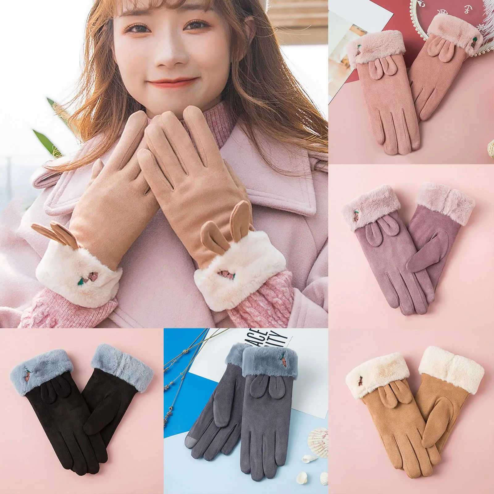 

Gloves Mitten Ladies Fashion Warm Gloves Outdoor Riding Driving Cute Bow Fleece Touched Screen NonSlip Gloves