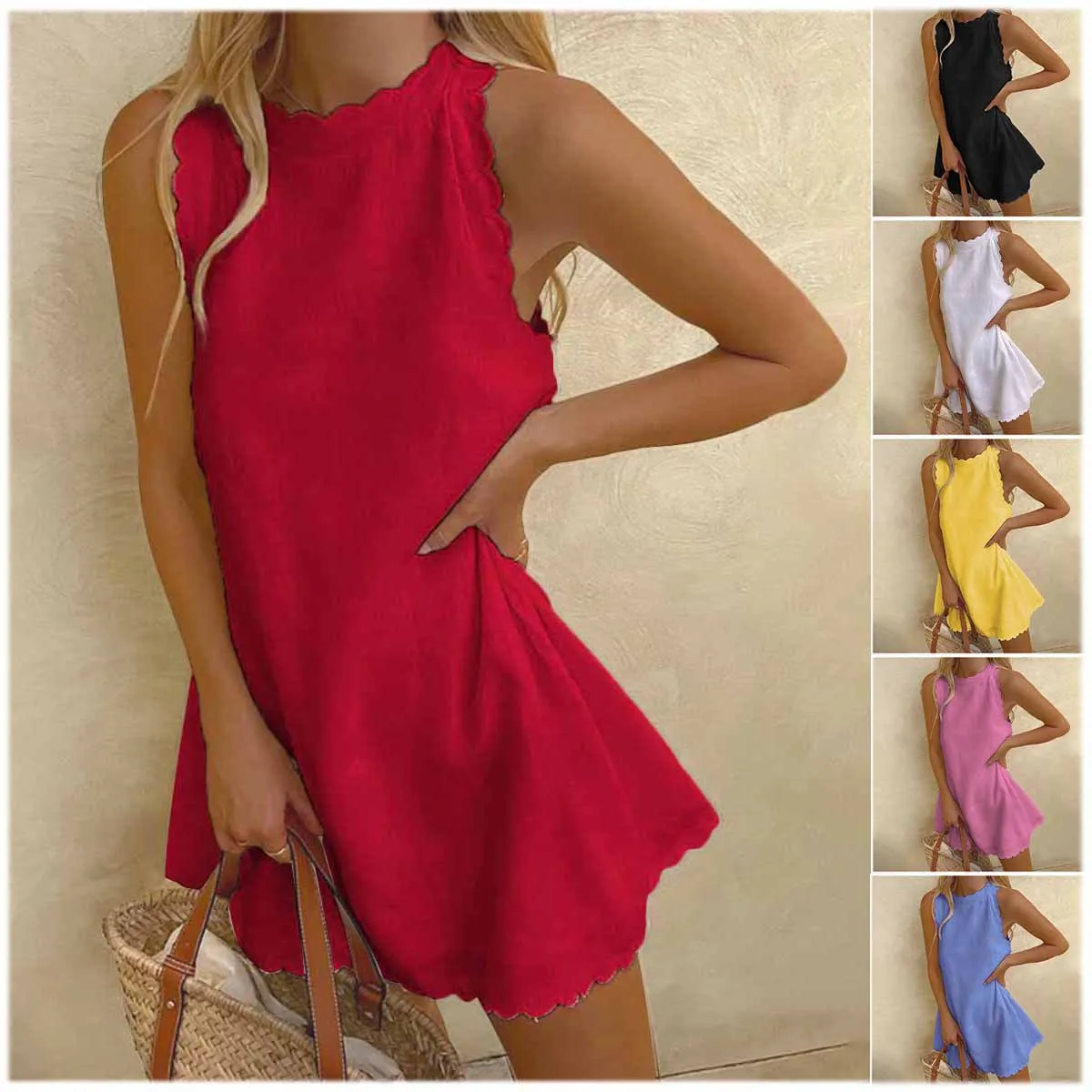 

Spring/Summer 2023 Washed Wrinkle Solid Sleeveless Embroidery Dress