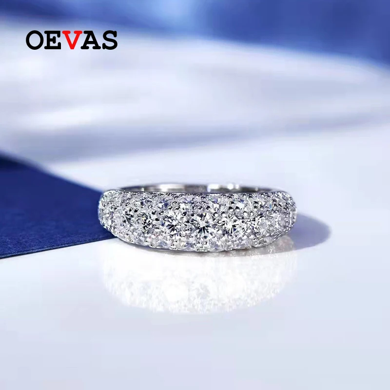 

OEVAS 100% 925 Sterling Silver Full High Carbon Diamond Row Rings For Women Sparkling Wedding Party Fine Jewelry Gifts Whlesale