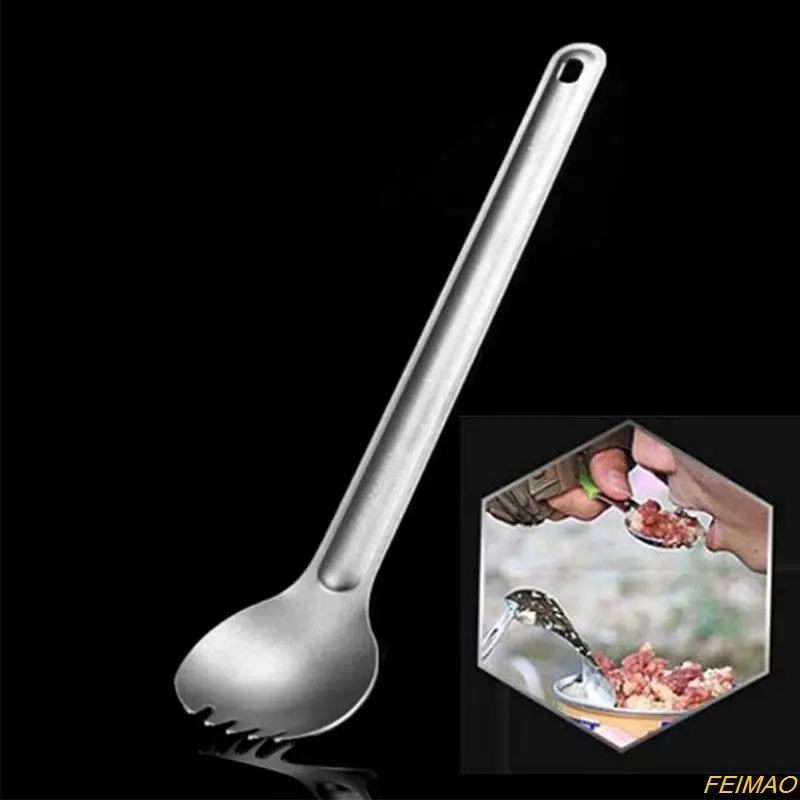 

Титановая Ложка-вилка с длинной ручкой, посуда для отдыха на открытом воздухе, кемпинга, пикника, столовая посуда Из Консервированной еды