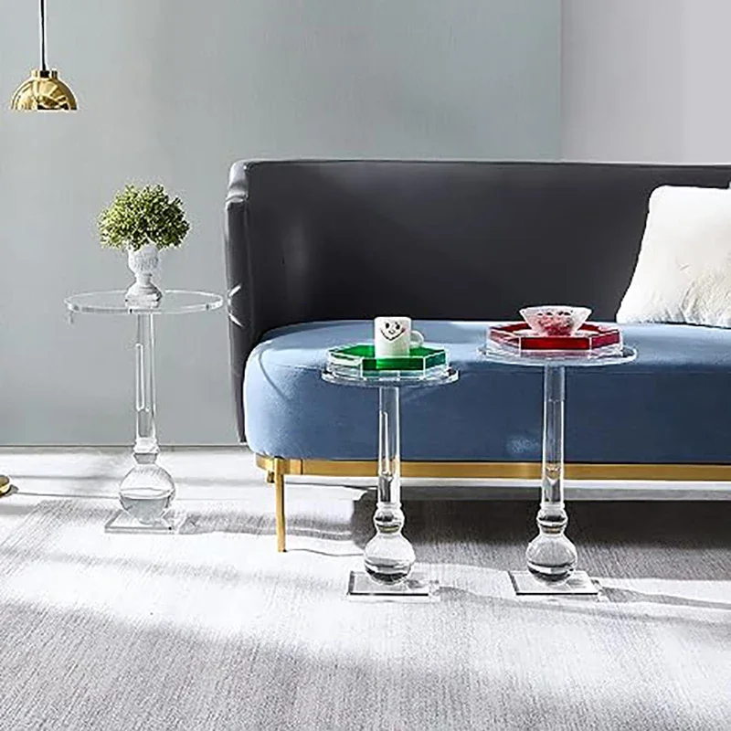 Акриловый приставной столик прозрачный маленький круглый торцевой для гостиной