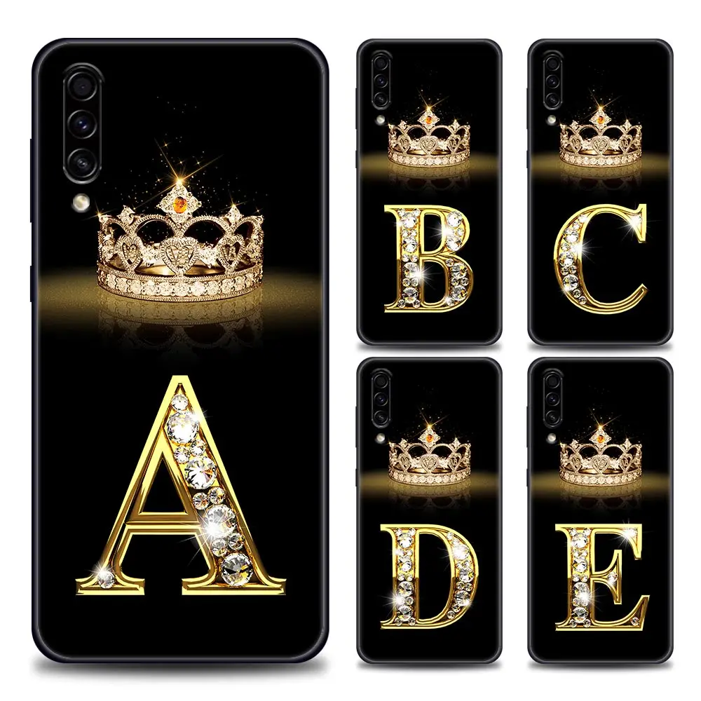 

Phone Case for Samsung A10 e S A20 A30 A30s A40 A50 A60 A70 A80 A90 5G A7 A8 2018 Soft Silicone Fashion Diamond Crown Letter A-M