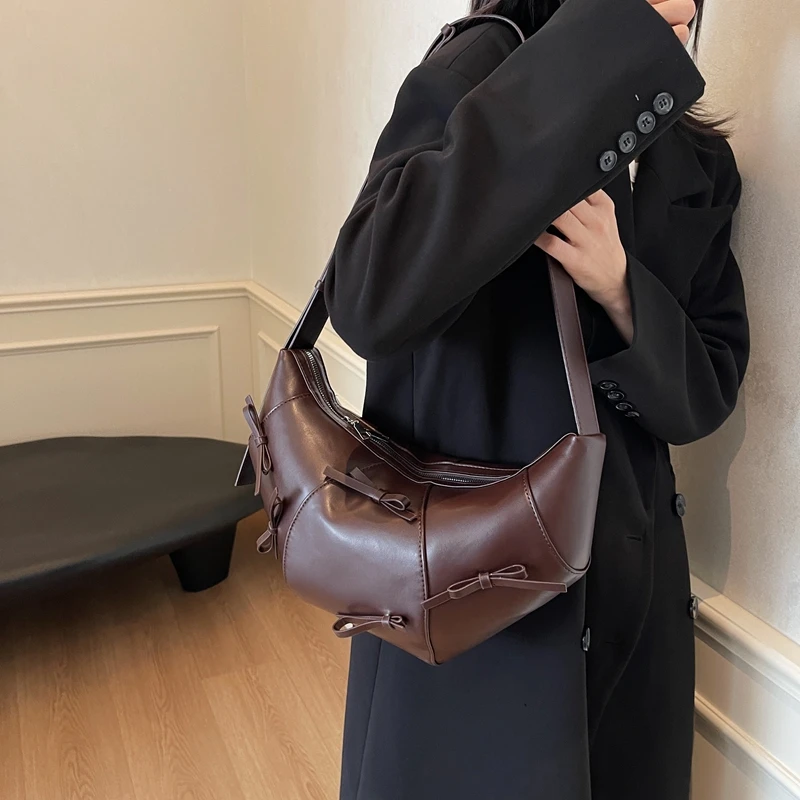 Женская модная сумка через плечо из искусственной кожи с бантом на молнии в форме