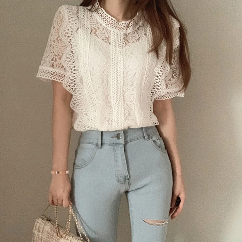 Женская блузка с воротником-стойкой однотонная Повседневная Блузка составного