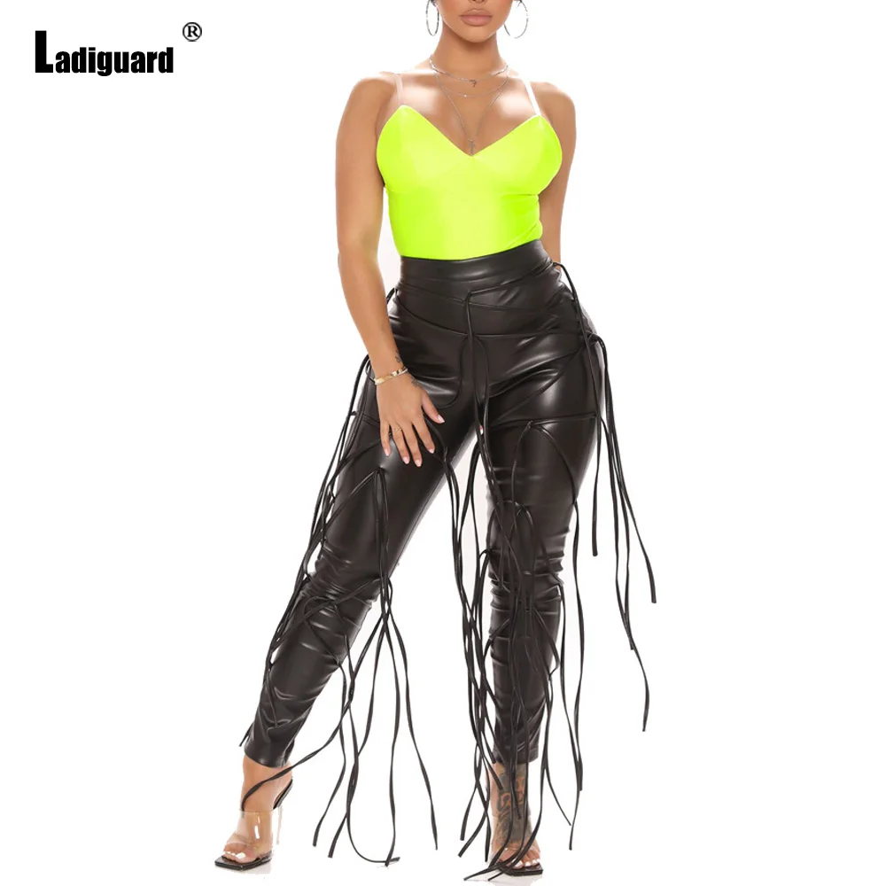 Женские обтягивающие брюки, эластичные узкие брюки-карандаш из искусственной кожи с высокой талией, 2022