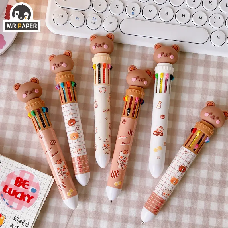 Mr. Paper Cute Pens Cartoon Bear Ten-color Unisex Marker Notation Ballpoint Pen Kawaii School Supplies Gel Pens Stationery