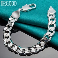 925 sterling silver 12mm flat side chain bracelet for women men party engagement wedding fashion jewelry