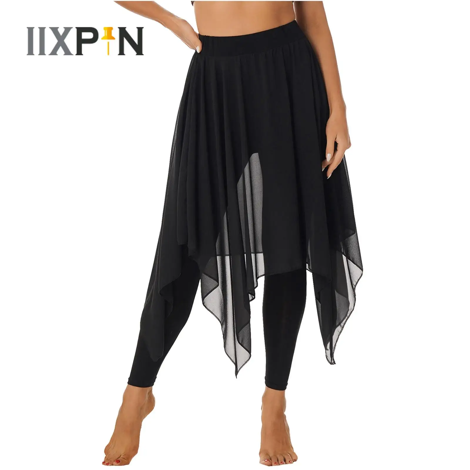 

Womens Chiffon Ballet Dance Pantskirt 2022 Elastic Waist Leggings Skirts Adults Classical Dancing Wear Stage Performance Costume