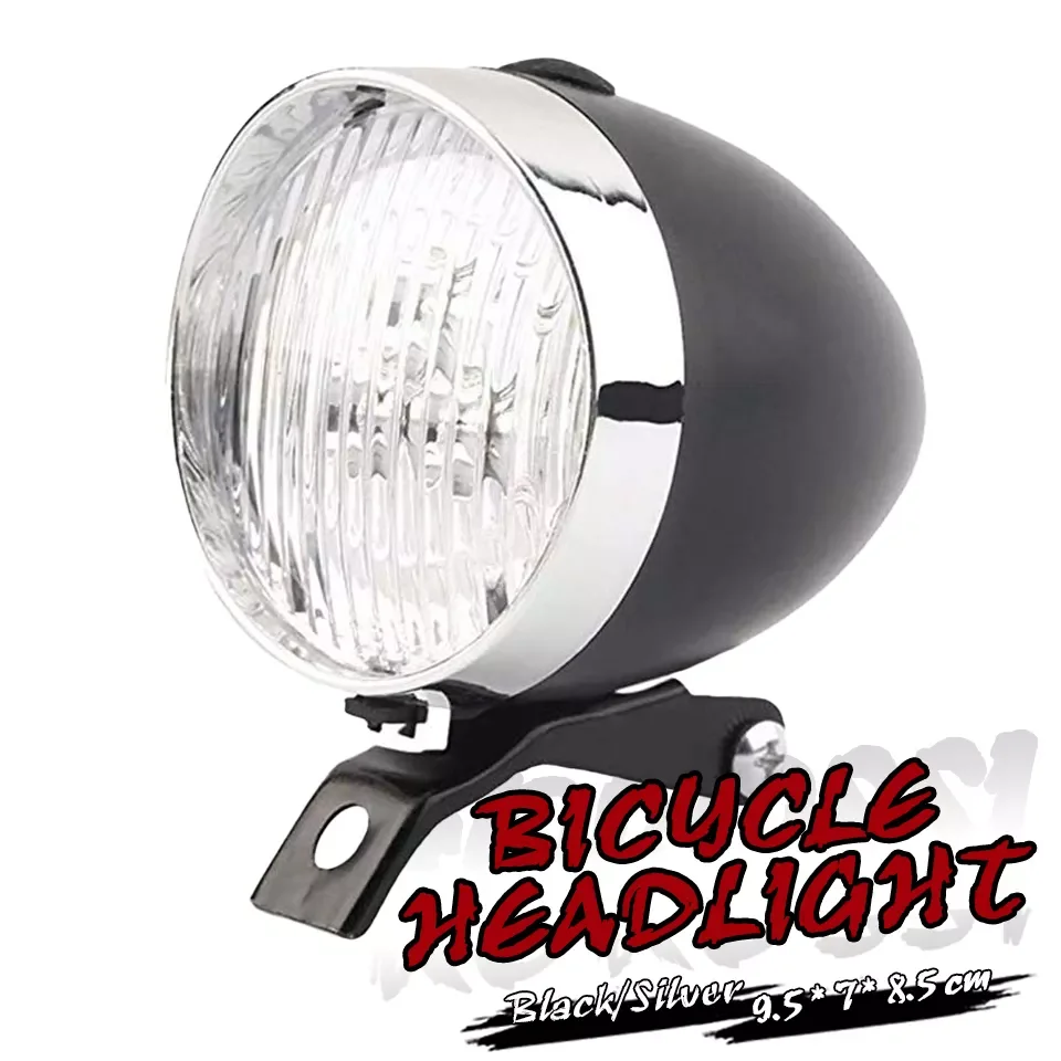 

Fashion 1Pcs Retro Vintage Bicycle 3LED Front Light Headlight Safety Warning Night Light Bike Decoration Black Silver