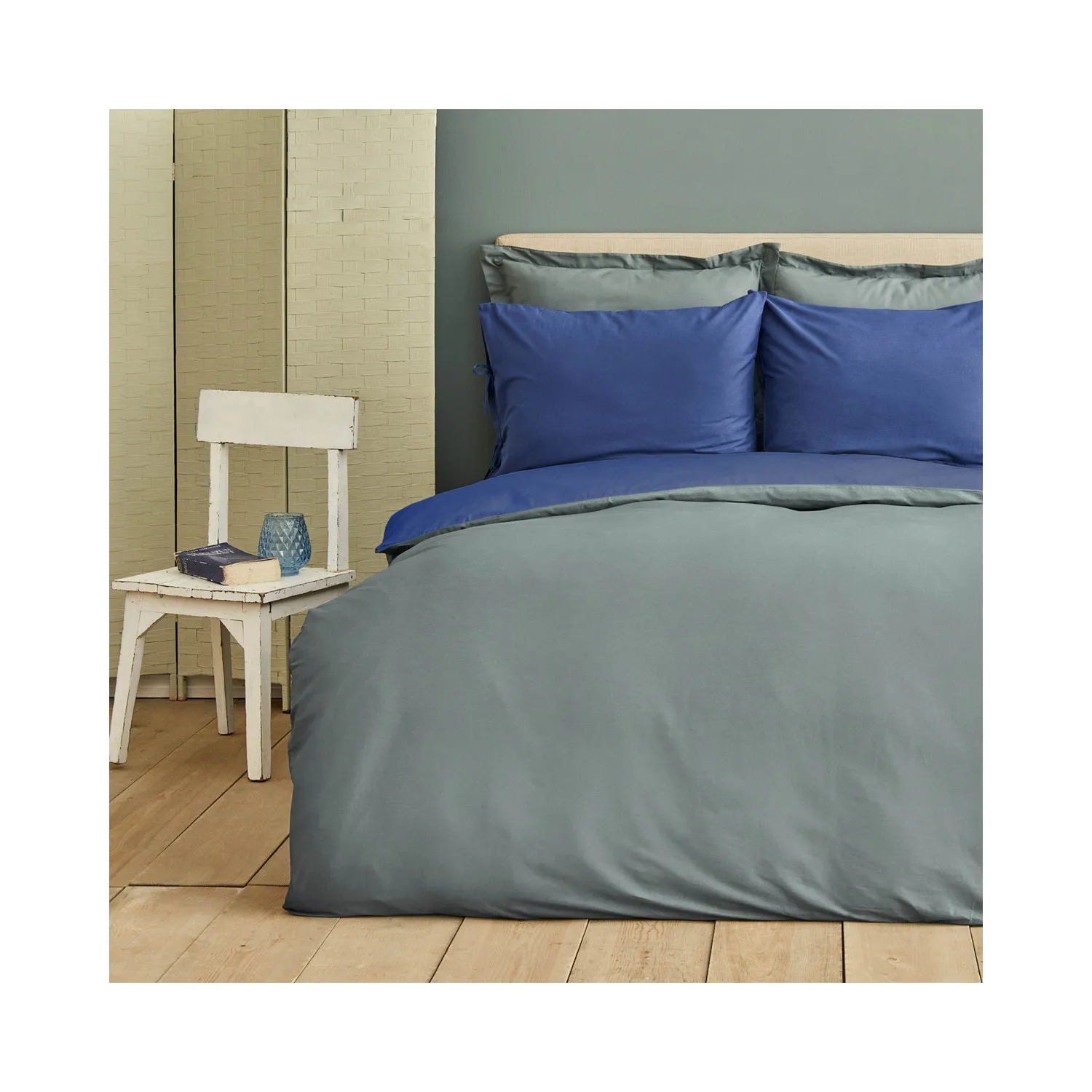 

Karaca Home Basic Gray Indigo Double Sided Double Personality bed Sheet Set Pillow Case Simple Elegant Design Terletmeyen Fabric