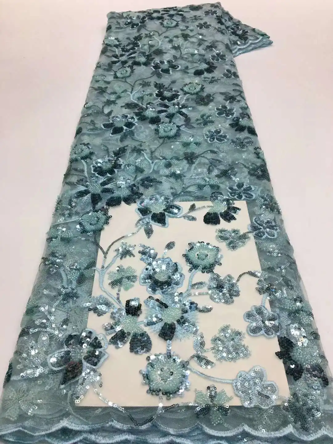 

Luxury Beads Sequins Lace Handmade Fabric French Wedding Dress Latest Nigeria Embroidery White Good Price For Sewing Party