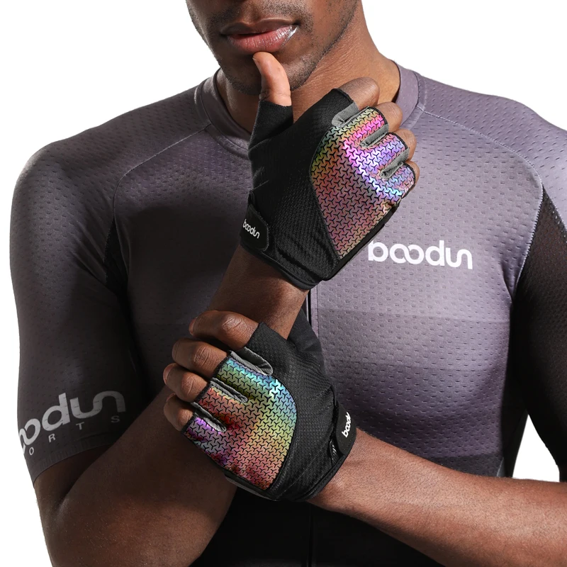 

Boodun Cycling Glove Outdoor Sport Mittens Noctilucent Reflection Dazzle MTB Fitness Bodybuilding Workout Palm Protector