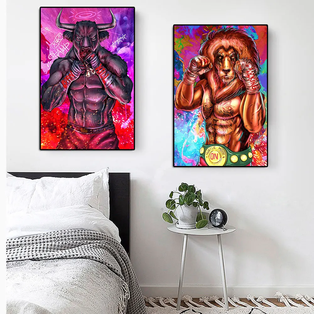

Street Graffiti Art Animal Boxer Canvas Painting Lion Boxing Champion Poster Print Fashion Wall Art Living Room Home Decoration