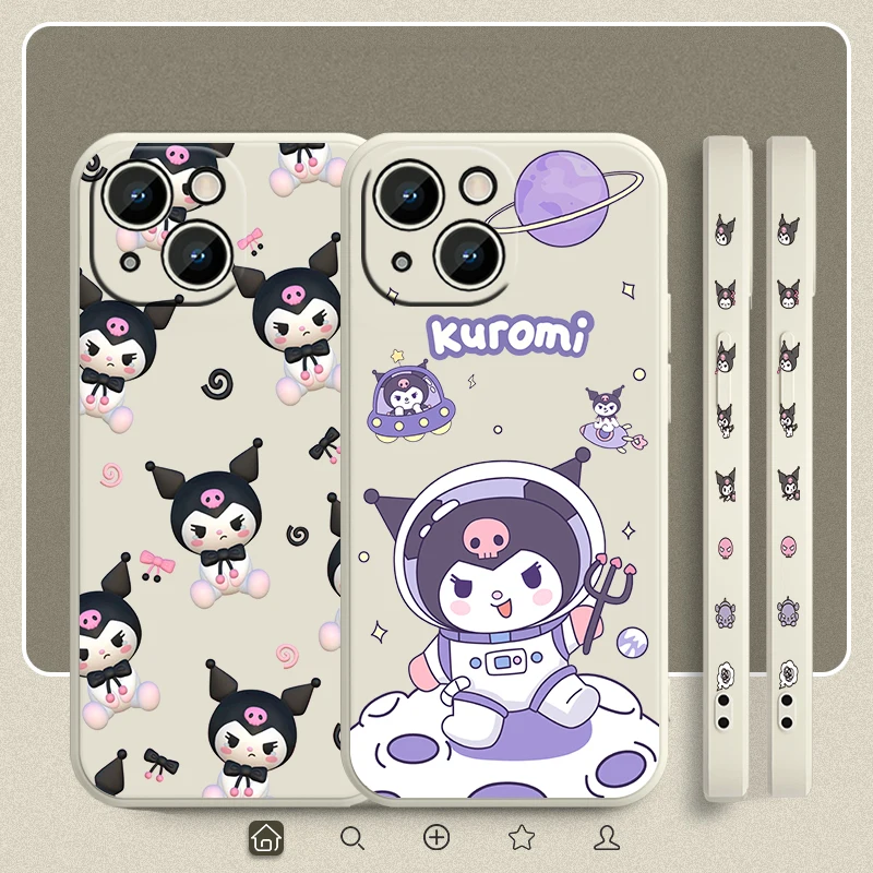 

Cartoon Kuromi Girl Sanrio Case For Apple iPhone 13 12 Mini 11 Pro XS MAX XR X 8 7 6S SE Plus Liquid Left Rope Phone Cover Coque