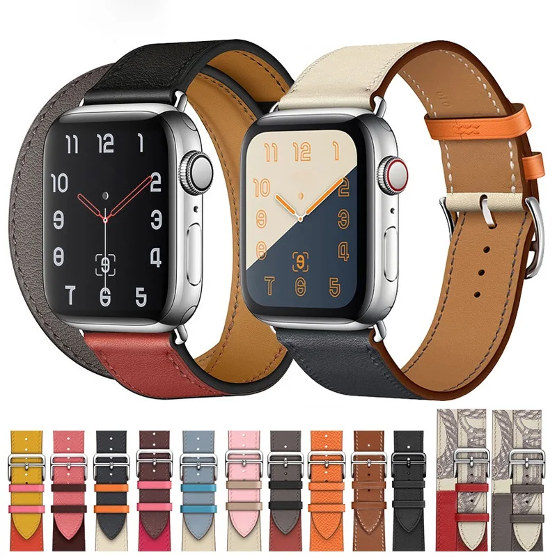 100% Genuine Cow Leather loop Bracelet Belt Band for Apple Watch 6 SE 5 4 42MM 38MM 44MM 40MM Strap for iWatch 6 5 4 Wristband