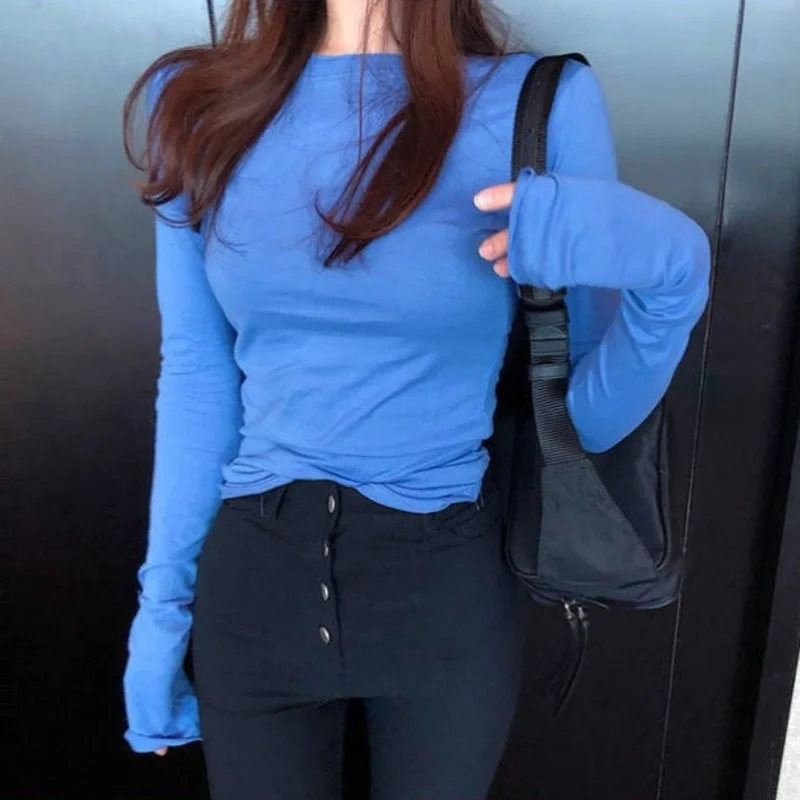 

Chic Swwet Korean Thin Top Basic Slim Long Sleeve T-shirt Autumn Girl Candy Tshirt Tees Hot Sexy Women Sweet Fairy Tops 4Y4P