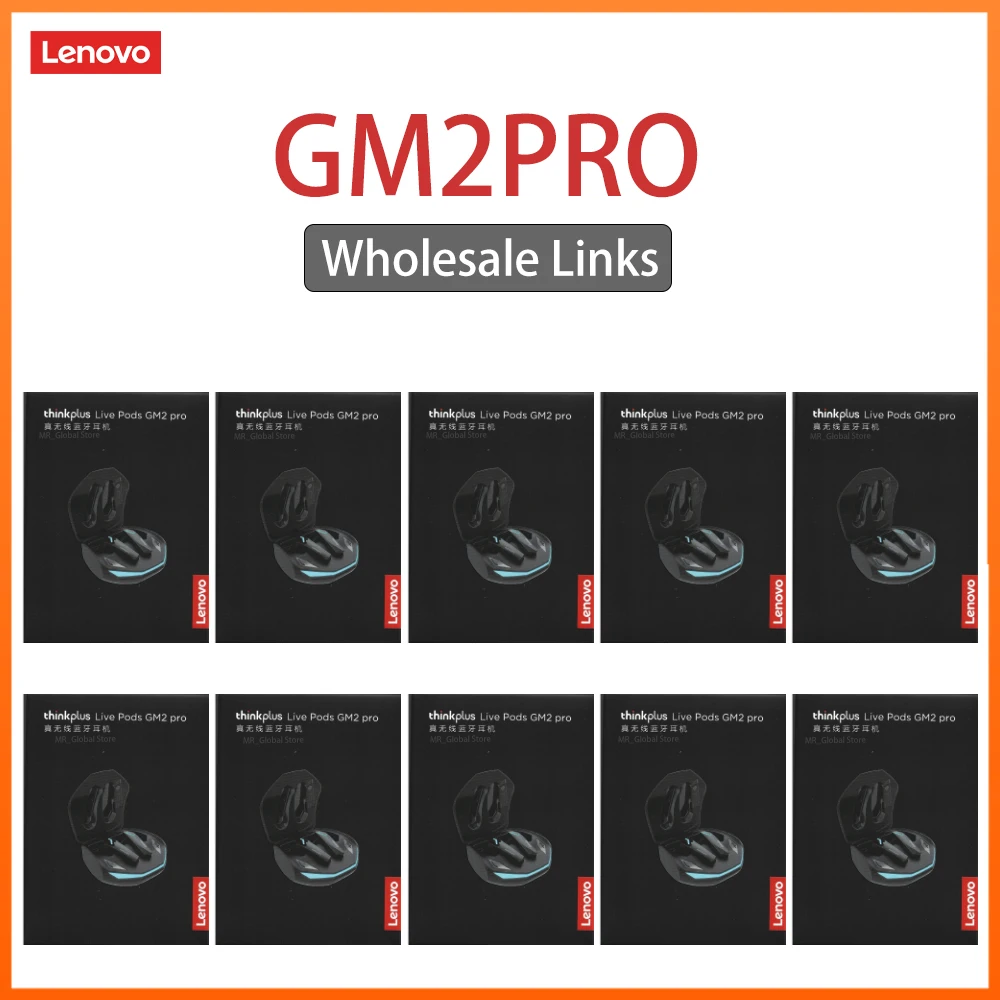 Lenovo-auriculares inalámbricos GM2 Pro con Bluetooth, cascos de baja latencia, HD, modo Dual, para videojuegos, con micrófono, 5 unidades
