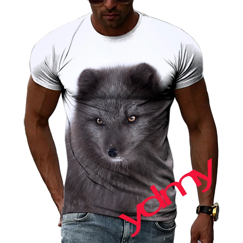 

Tide Fashion Summer Arctic Fox Picture Men's T-shirt Casual Print Tees Hip Hop Personality Round Neck Short Sleev Quick Drying