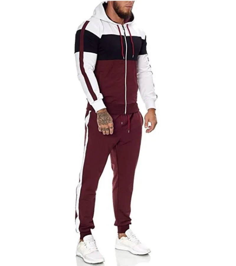 2023 Spring Autumn Men's Hooded Sports Sweater Suit Fashion Men Personality Color Matching Cardigan Casual Sweater Male Set