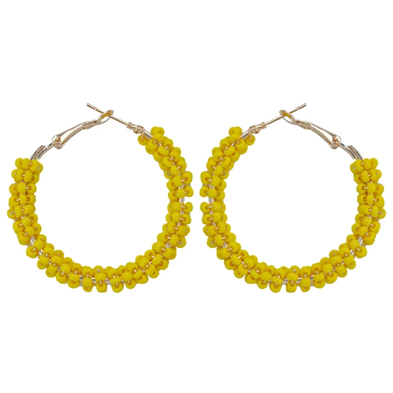 

3 Colors Warm Style Rice Beads Circle Hoop Earrings For Women Banquet Party Jewelry Charming Gift