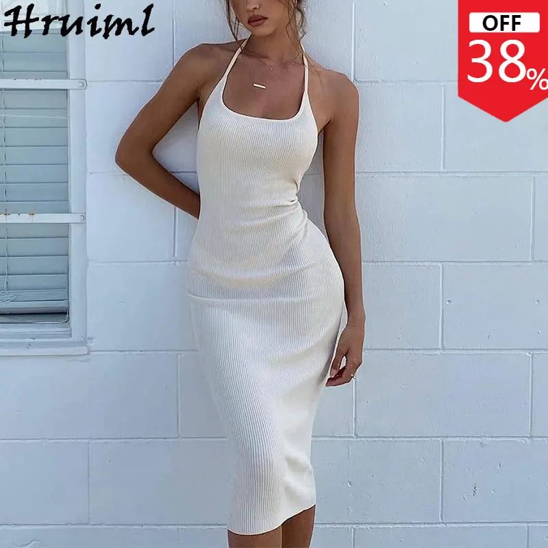 

Sexy Dress for Women Summer Halter Spaghetti Strap Sleeveless Female Maxi Dress Bodycon Backless Party Club Bandage Dresses