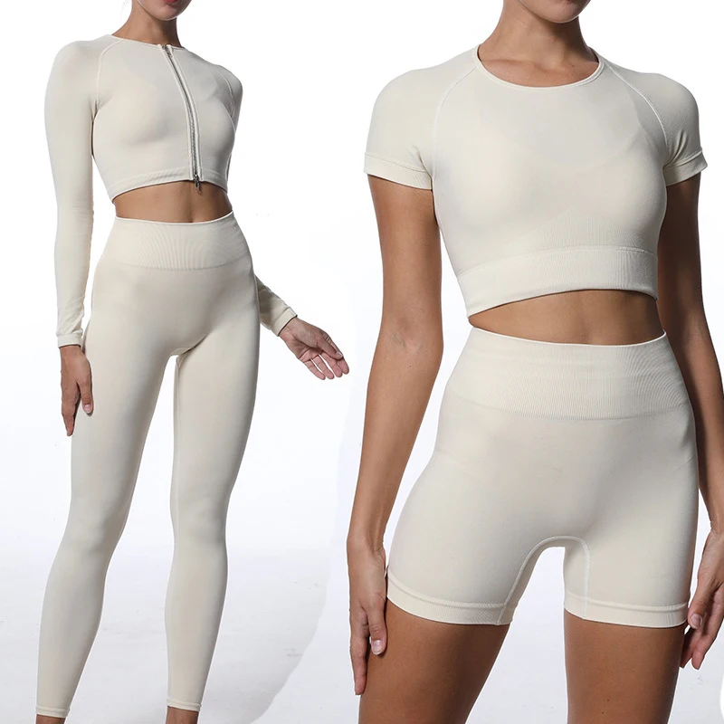 

Yoga Legging Woman Seamless 1/2Pc Yoga Set Sport Gym Suit Wear Running Clothes Women Fitness Zipper Long Sleeve Sports Clothing