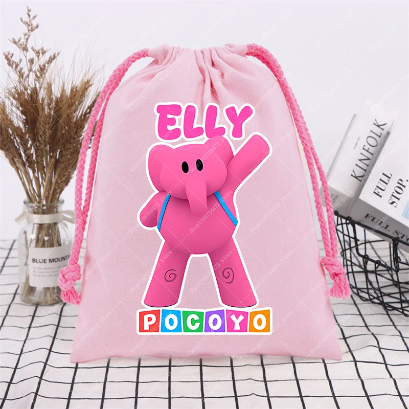 Фото Детская сумка-мешок с мультяшным принтом Pocoyo, хлопковая, на шнурке, для мальчиков и девочек, модная повседневная сумка для хранения, подарок 2026 №2
