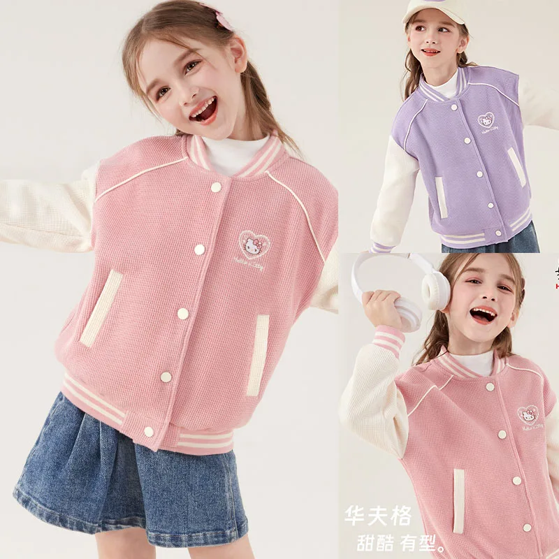 

Sanrios Children Hello Kittys Baseball Uniform Coat Anime Figure Spring Autumn Sportswear Jacket Kids Girl Cartoon Kawaii Hot
