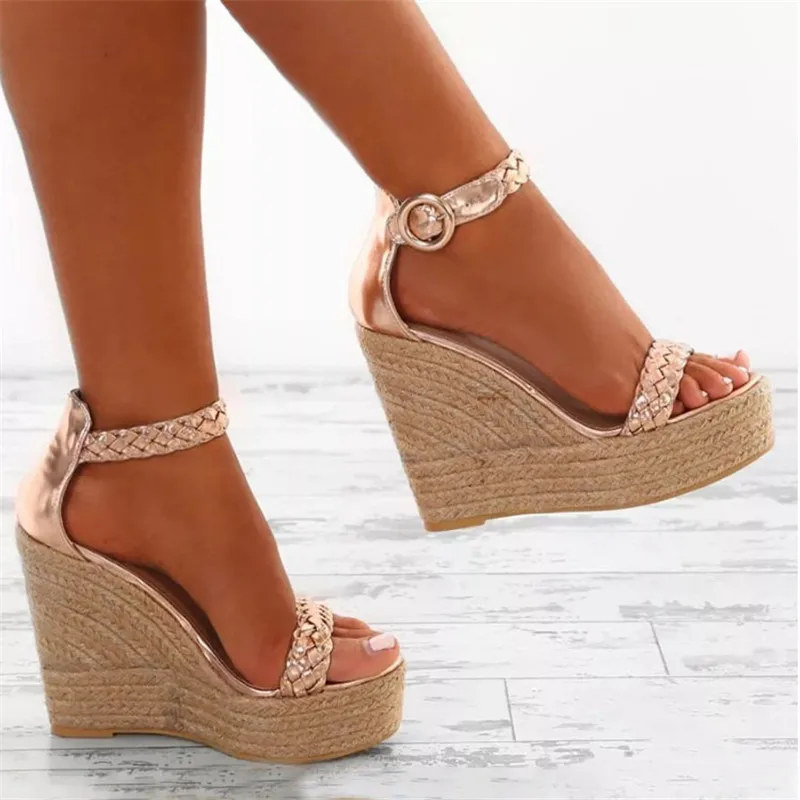 Golden white Summer Sexy Platform Shoes Wedges Sandals High Heel Fashion Open Toe Elevator Women Pumps Sandals Plus Size 34-43