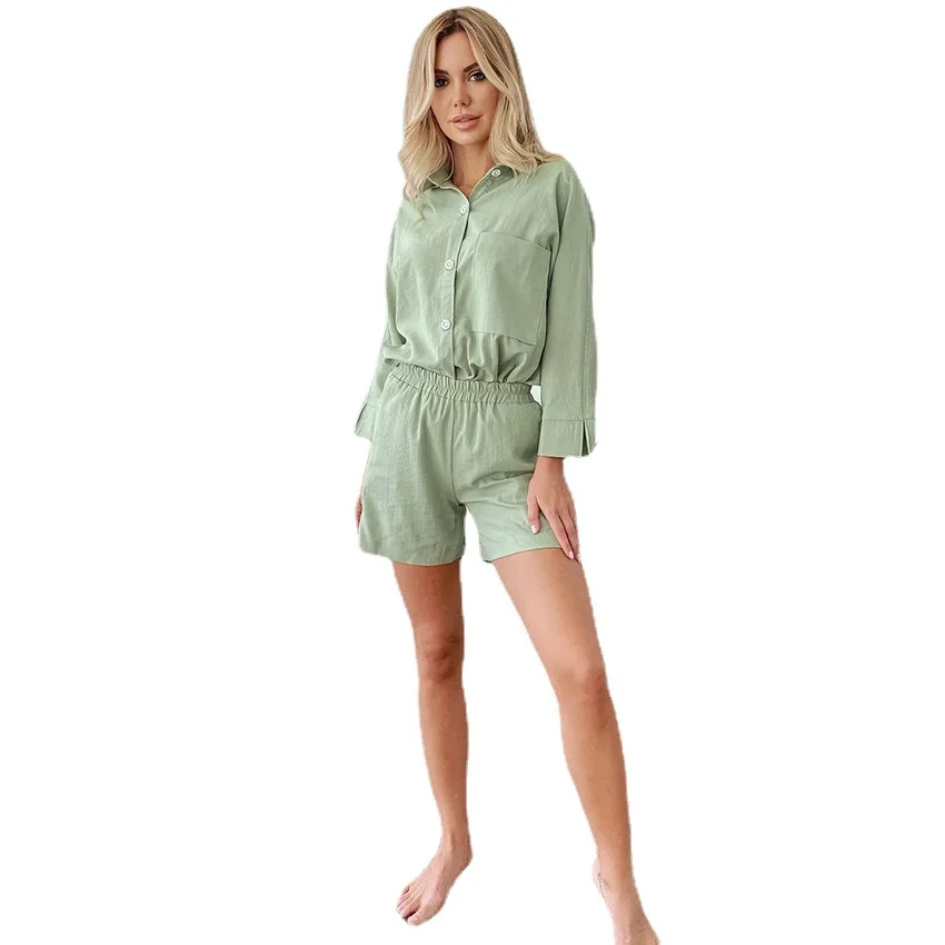 Pajamas For Women Loungewear Pocket Short Sets Single-Breasted Woman 2 Pieces 2023 Sleepwear Female Turn Down Collar Set New