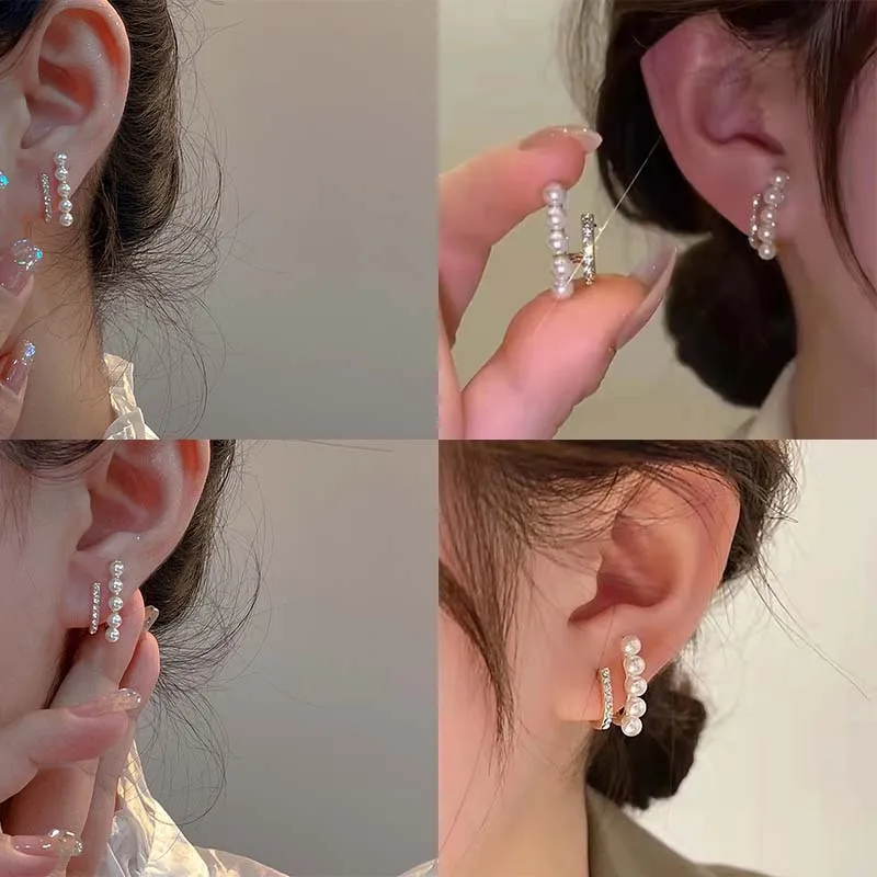 

Geometric Pearl Rhinestone Temperament Earrings Korean Fashion Jewelry For Women's Gift Party Luxury Accessories